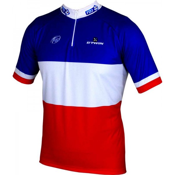 FRANCAISE DES JEUX(FDJ) Französischer Meister 2014/2015 Kurzarmtrikot(kurzer Reißverschluss)-B'TWIN