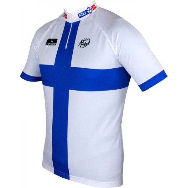 FRANCAISE DES JEUX(FDJ) Finnischer Meister 2014/2015 Kurzarmtrikot(kurzer Reißverschluss)-B'TWIN