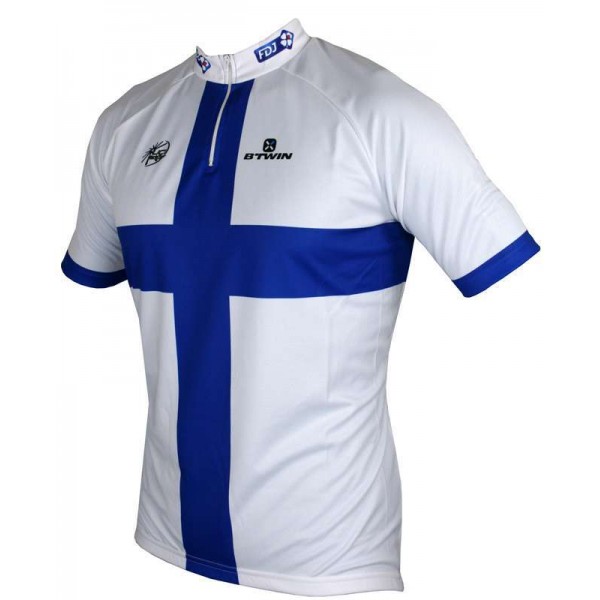 FRANCAISE DES JEUX(FDJ) Finnischer Meister 2015 Kurzarmtrikot(kurzer Reißverschluss)-B'TWIN