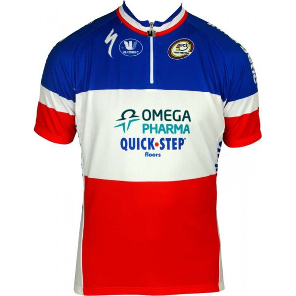 OMEGA PHARMA-QUICKSTEP Französischer Zeitfahrmeister 2013-Kurzarmtrikot mit kurzem Reißverschluss